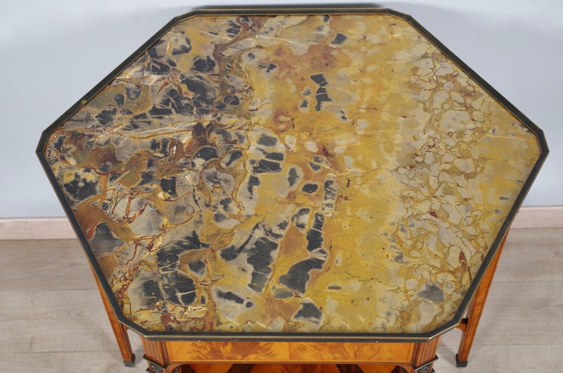 English Lemon and Walnut Magnifying Glass Hexagonal Pedestrian, circa 1880 gallery