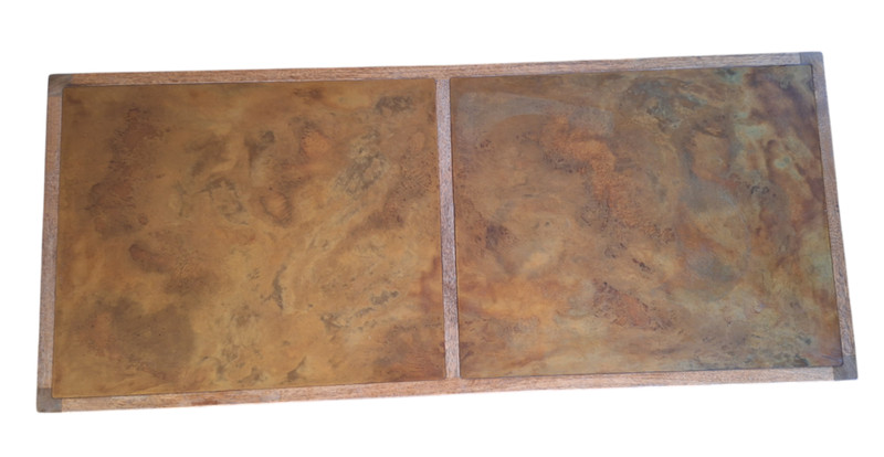 Harry Lunstead Walnut Coffee Table w/ Patinated Bronze Top Panels Vintage Craft gallery