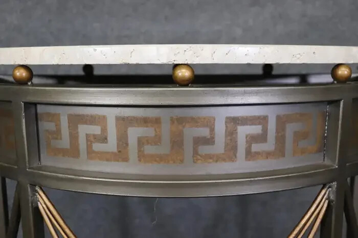 Unique Greek Key John Vesey Style Marble Top Steel Demilune Console Table gallery