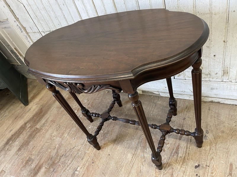 Antique 6 Leg Table with stretcher base 20" x 34" top Walnut Radio table gallery