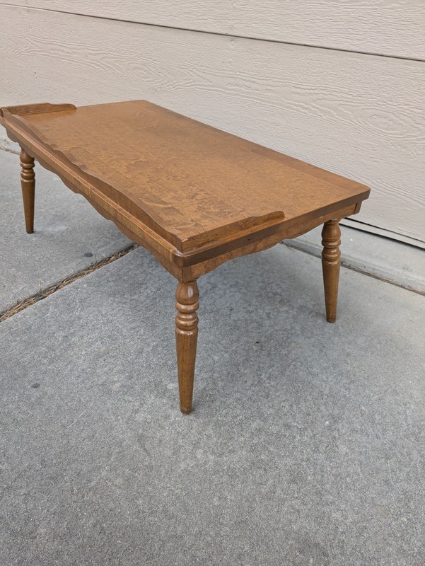 Vintage Rustic Country Colonial Maple Wood Coffee Table Turned Legs Gallery MCM gallery