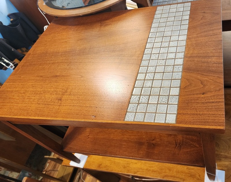 Vintage Lane 3-piece American mid-century modern Walnut Tiled Coffee Tables.. gallery