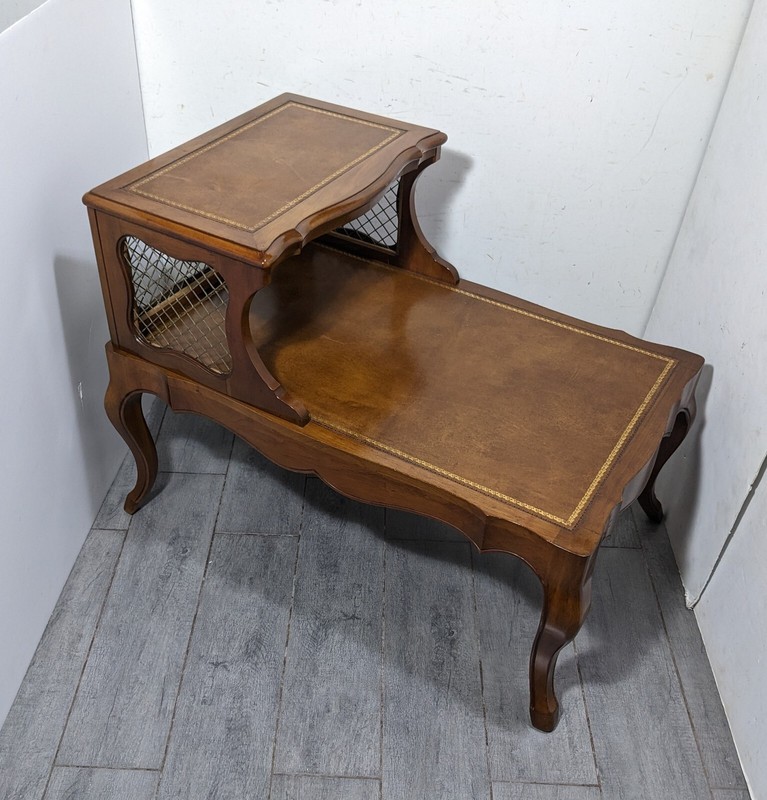 Vintage Townsend Grand Rapids French Provincial Leather Top 2-Tier Step Table A
