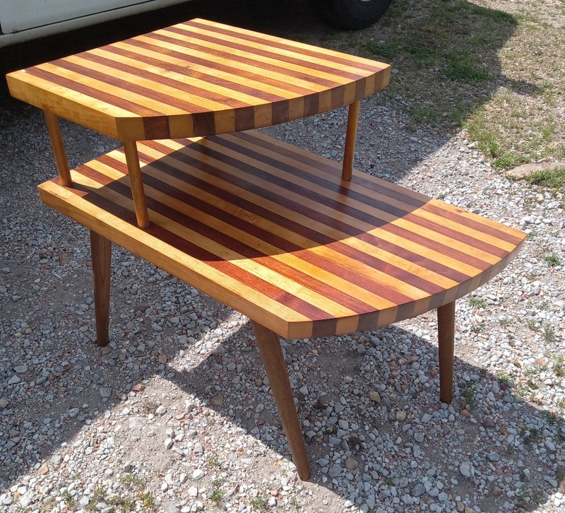 Mid Century Maple Walnut Step End Table (SET-82)