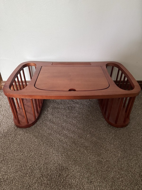 Solid Wood Vintage Bed Tray Desk with Side Magazine Rack Holders