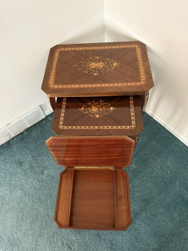 1960 Mid-Century Italian with Inlaid Marquetry Bakers Tables gallery