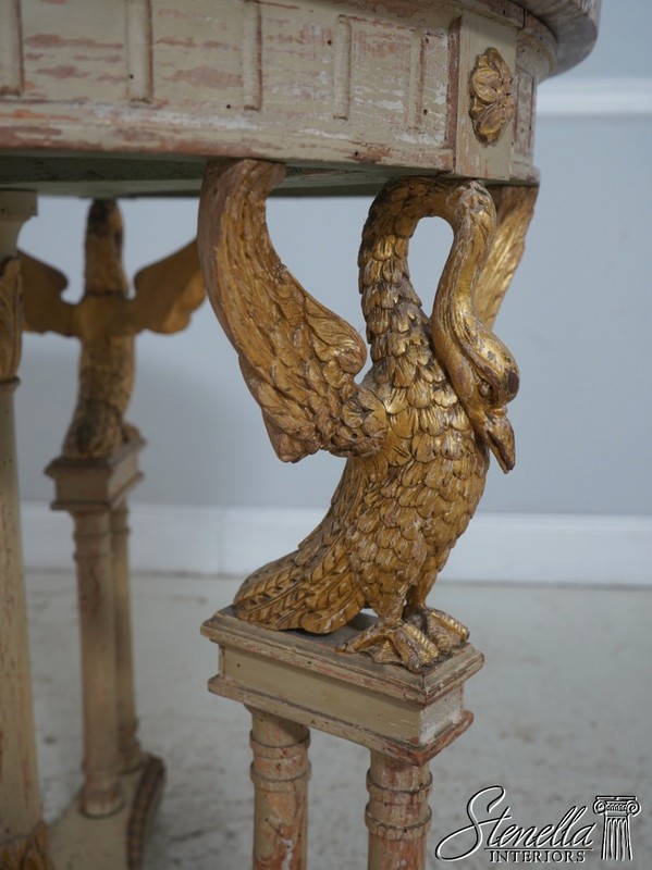 L72102: Vintage Louis XVI Marble Top Round Lamp Table w. Swans gallery