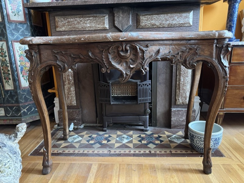 Fine French Mid-18th Century Carved Oak Console Table A Gibier Marble Top