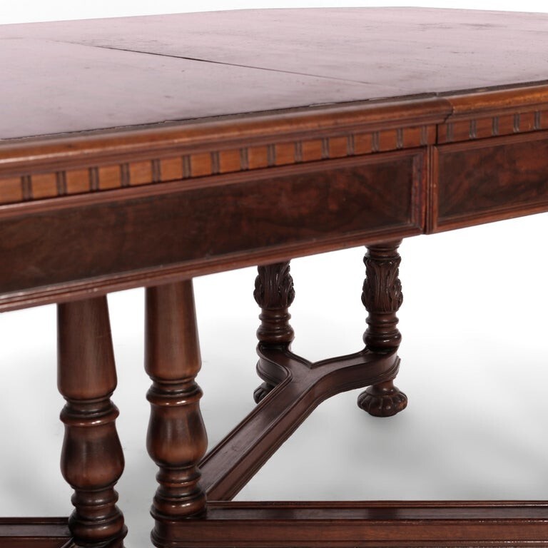 Antique Neoclassical Carved Walnut & Burl Dining Table Circa 1930 gallery