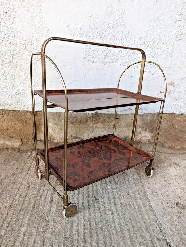 Dining Cart Serving Cart Tea Cart Table Side Table Bar Gold 70s Root Wood