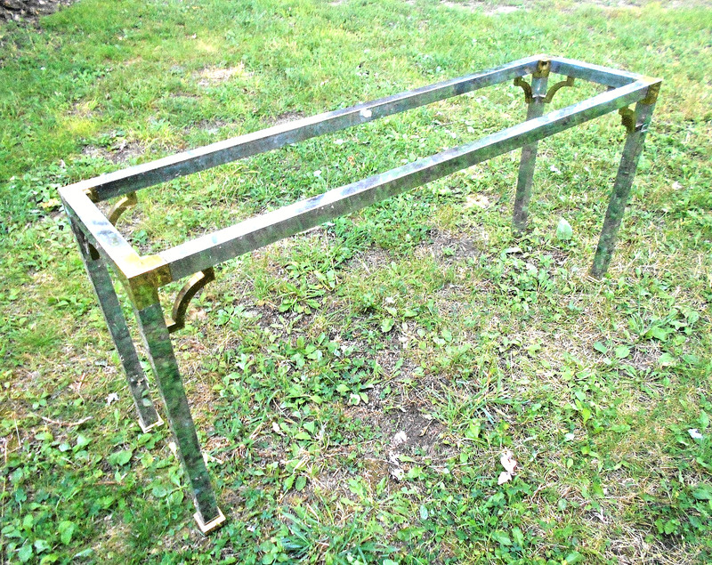 VINTAGE MID CENTURY MODERN CHROME AND BRASS CONSOLE SOFA TABLE