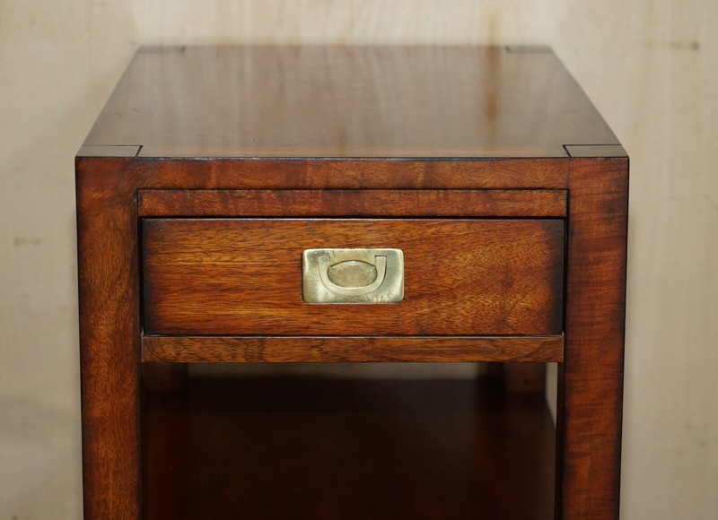 STUNNING ALL MILITARY CAMPAIGN SIDE TABLE WITH SINGLE DRAWER PART OF SUITE gallery