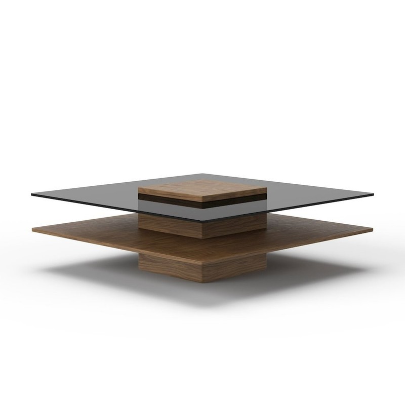 Modrest Clarion - Modern Walnut & Grey Glass Coffee Table gallery