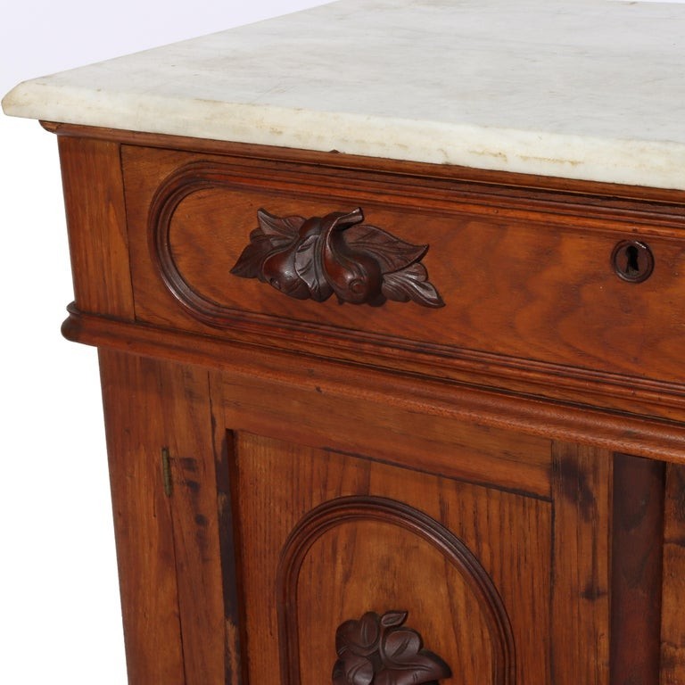Antique Victorian Carved Chestnut & Walnut Marble Top Washstand c1890 gallery