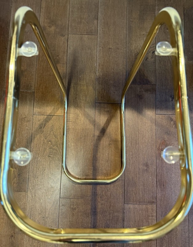 Vintage MCM Milo Baughman Style Brass Tone Glass Top Cantilever Side Table gallery
