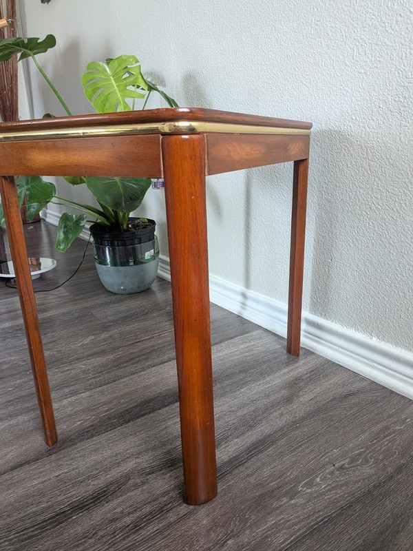 Mid-Century Modern Burr Walnut Side Table | Brass Trim | Vintage 1950s | Accent gallery