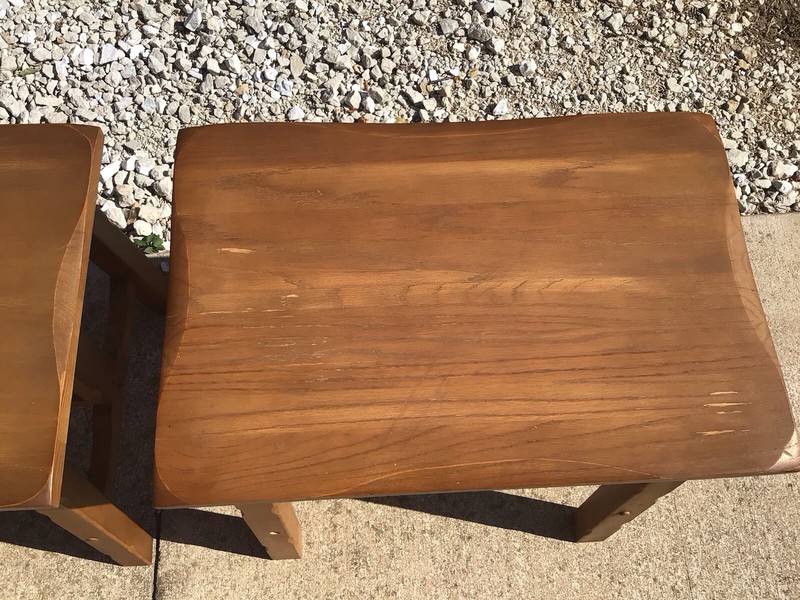 PAIR VINTAGE MISSION OAK MATCHING END TABLES gallery