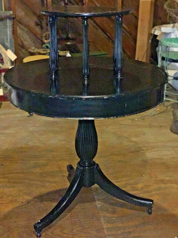 Antique Two-Tier Round Center Table Painted Black Vintage Furniture gallery