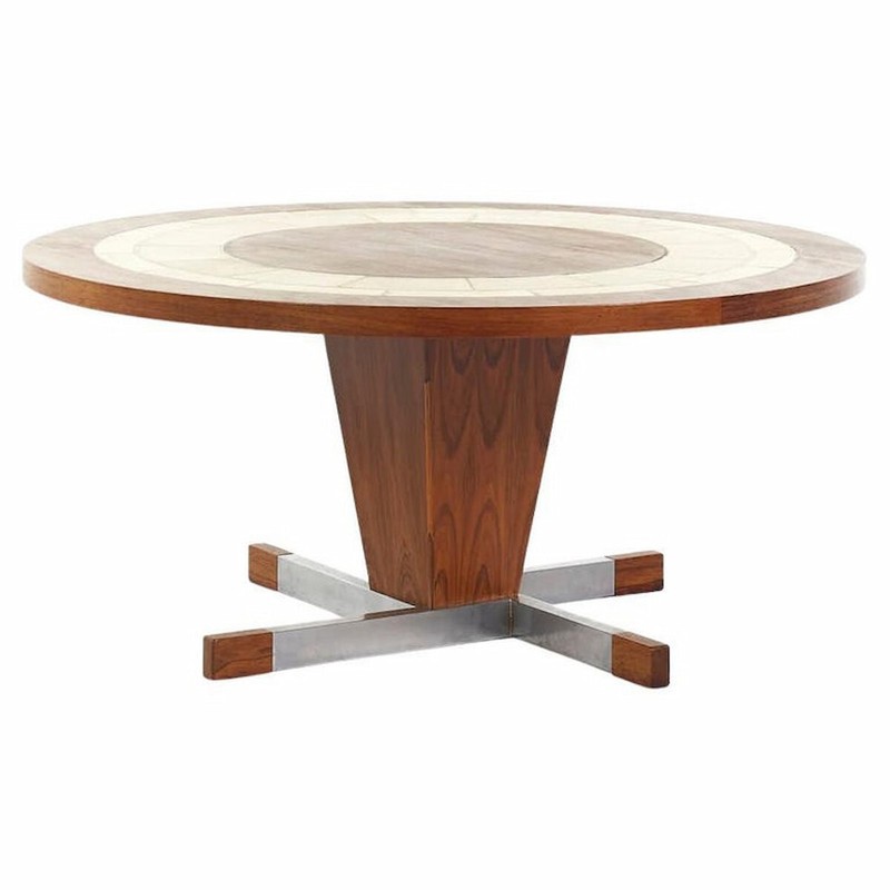 Mid Century Danish Rosewood and Tile Round Coffee Table