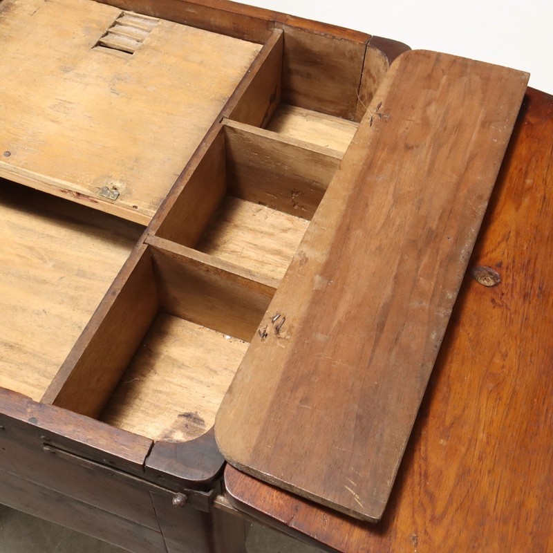Antique Working Table Walnut Poplar Openable Top XIX Century Original gallery