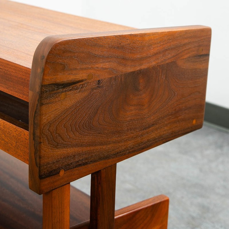 Mid Century Danish Modern Console Table Entryway Storage Walnut Shelving MCM gallery