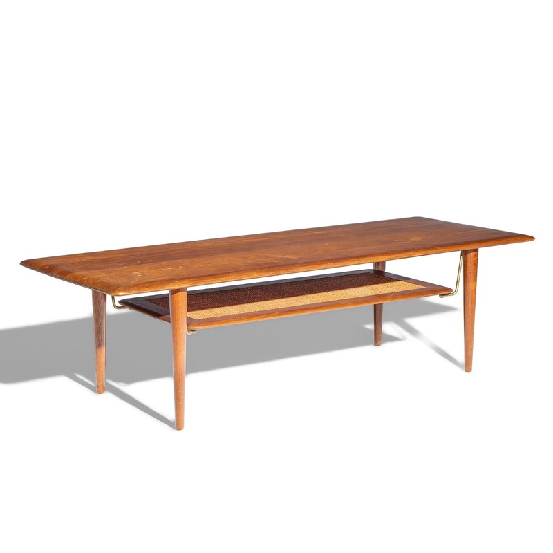 Peter Hvidt/Orla Mølgaard Nielsen for France & Son Teak Cane Brass Coffee Table