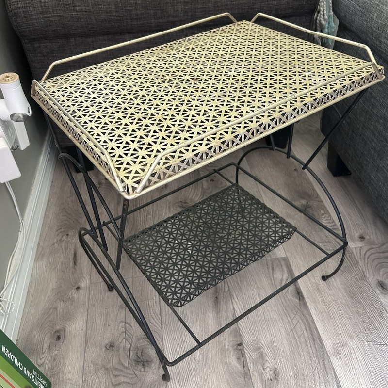 Vintage Metal Shelf Table Stand Server Detachable Top Shelf Tray Unique