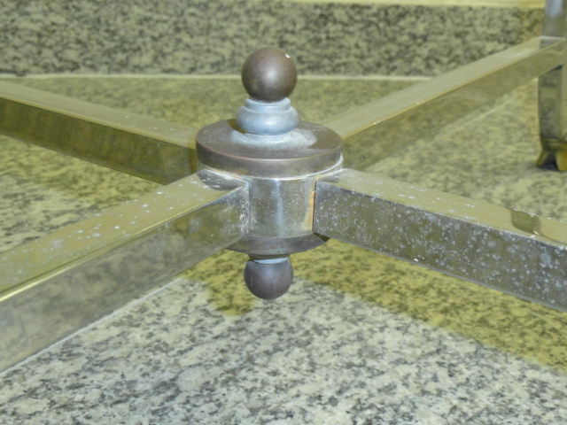 Vintage 70s Maison Jansen Style Chrome Brass Glass Top Coffee Table w/ Hoof Legs gallery