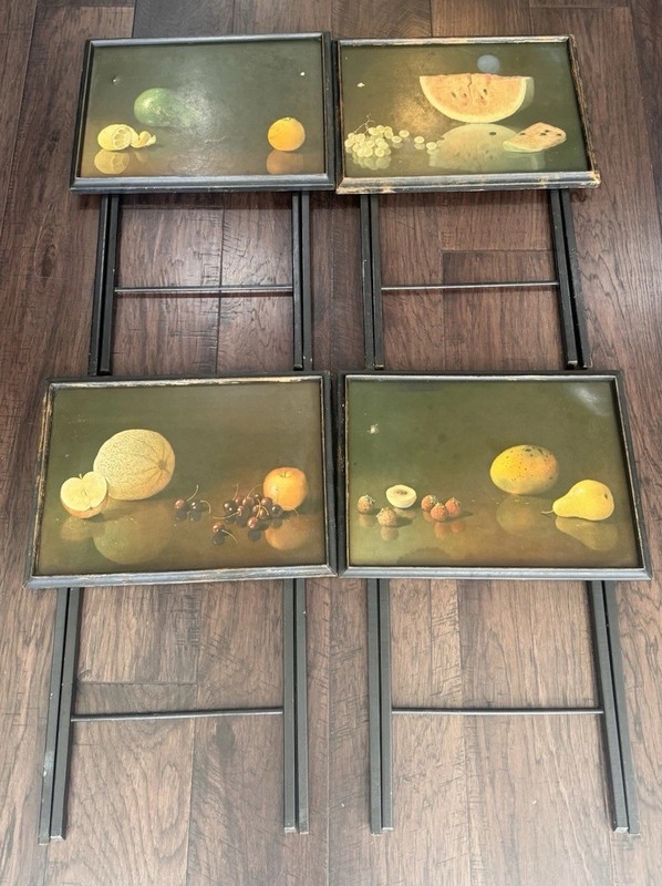 MCM Artex Snack TV Tray Set Of 5 Vintage Folding Table FINE Art Still Life gallery