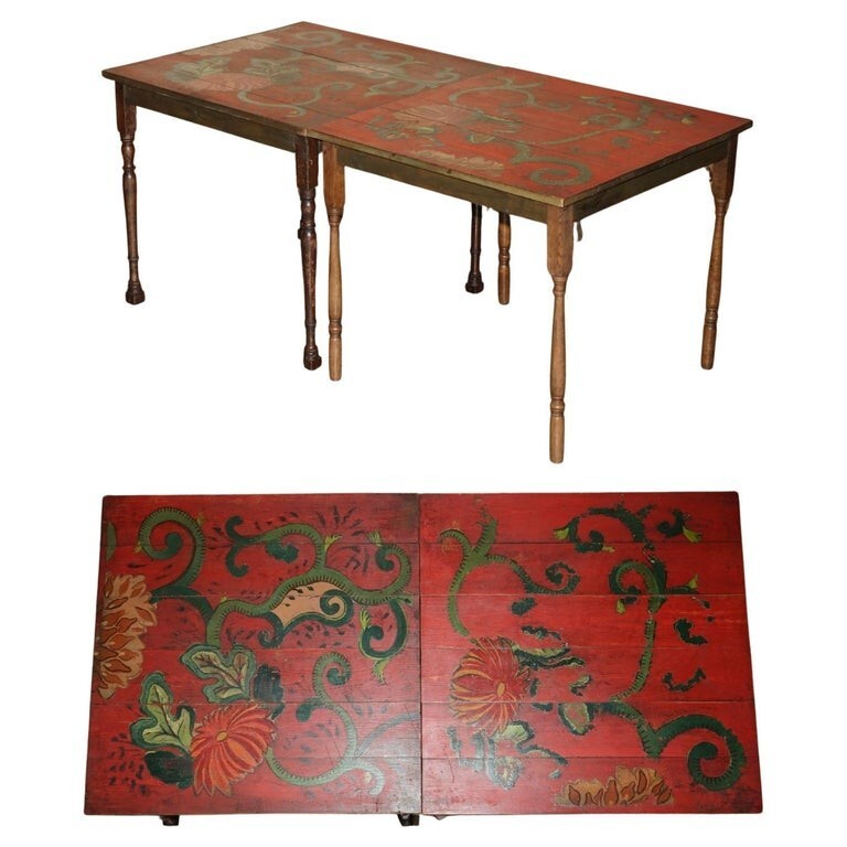 1 OF 5 ANTIQUE HAND PAINTED FRENCH PINE VENDANGE WINE TASTING TABLES LOVELY!