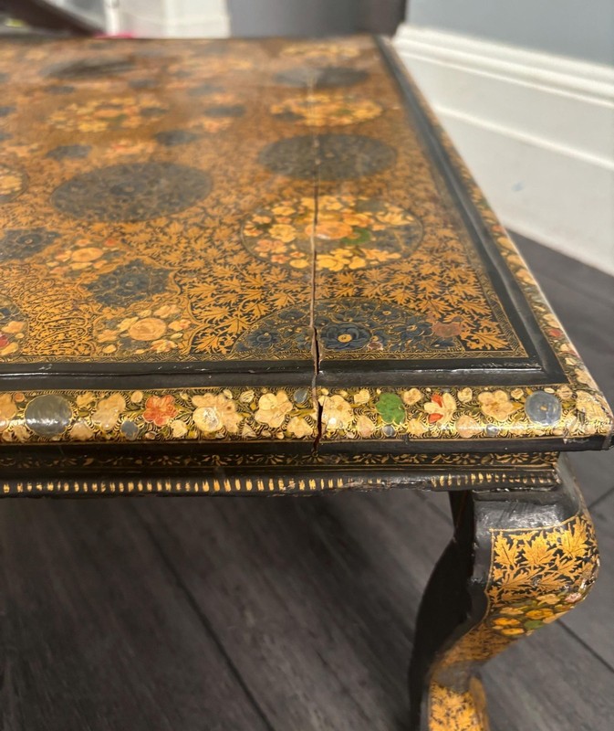 Chinoiserie Opium Low Table Hand Painted Lacquer Floral Asian VTG Floor Gold gallery