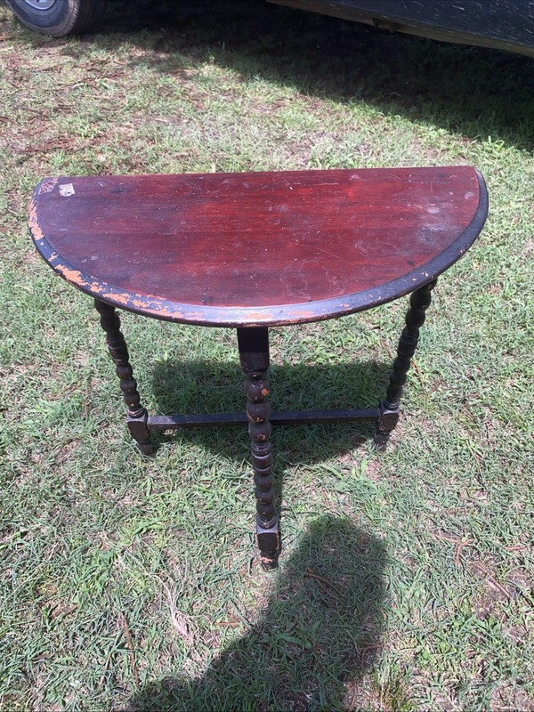 Vtg Demilune Half Moon Console Entry Table Turned Spindle Legs 23 Inches Tall