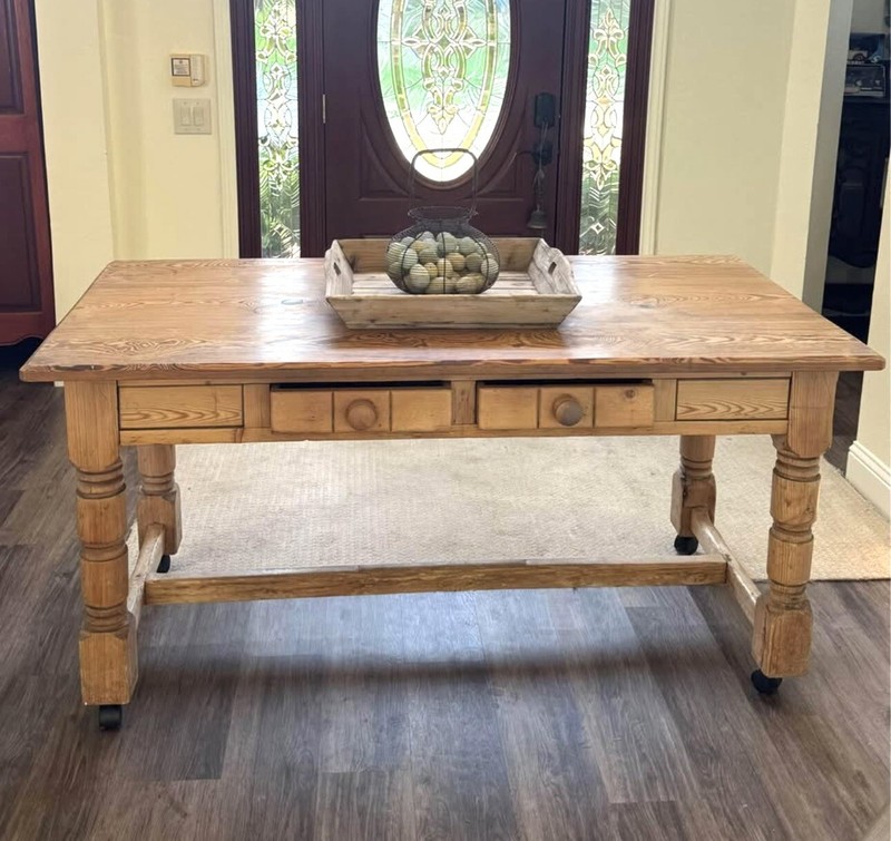 Antique English Pine Wood Farmhouse Dining Table.