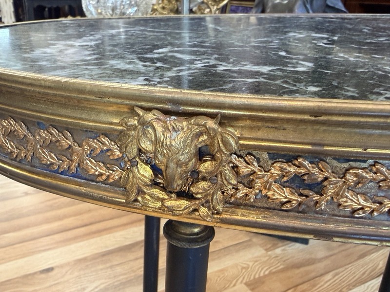 French 19th C Louis XVI Bronze Oval Ormolu Verde Marble Side Table Gueridon gallery
