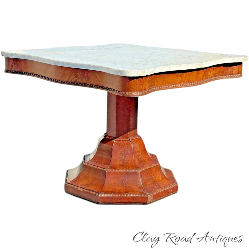 Large antique classical empire center table marble top flame mahogany parlor gallery