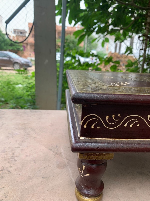 Indian Crafted Wooden Bajot Handmade Chowki Traditional Pooja Stool Home Decor gallery