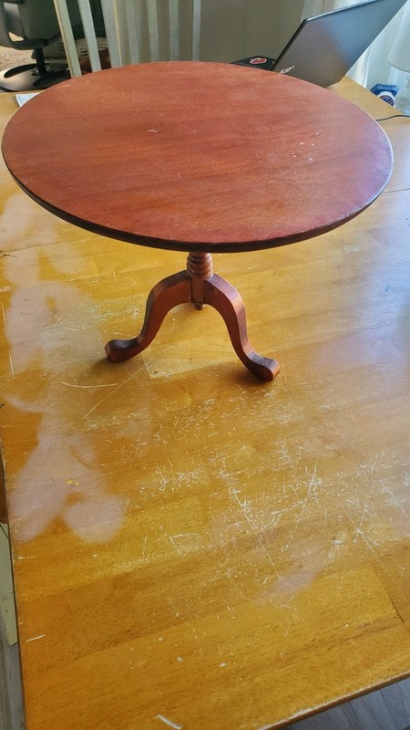 VTG CHERRY WOOD ROUND TILT TOP "SMALL" Side Table Accent Tripod Plant Table gallery
