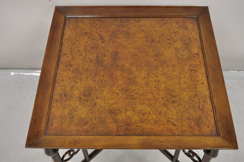 Baker Michael Taylor Far East Asian Burl Wood Square Occasional Side Table gallery