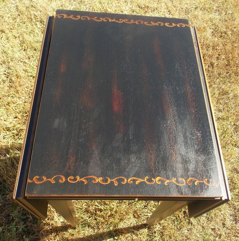 Black Hand Painted Crackle Finish Dropleaf End Table / Side Table (ET412) gallery