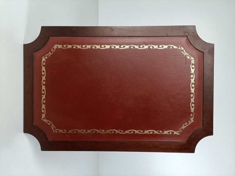 Edwardian style vintage table carved wood on wheels red Bordeaux top Side coffee gallery