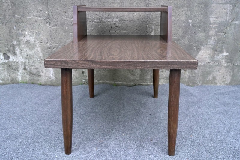 Mid Century Modern Walnut Woodgrain Formica Step End Table gallery