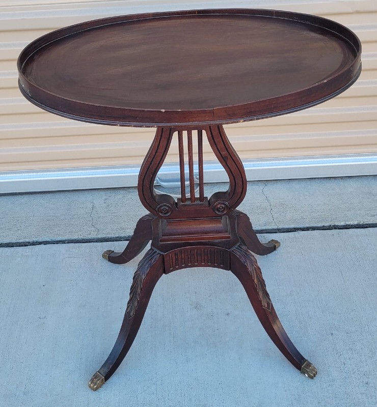 2x Vintage / Mid-Century MERSMAN Lyre Harp Base Oval Side Table