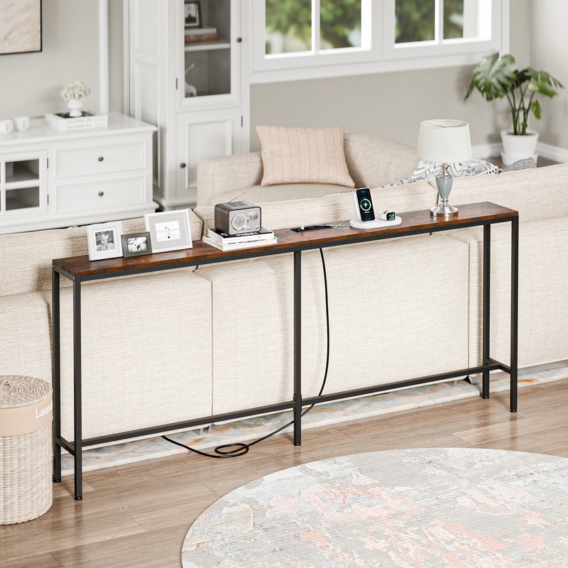 Console Table 71" Narrow Sofa Table Industrial Entryway Table with Power Outlet gallery