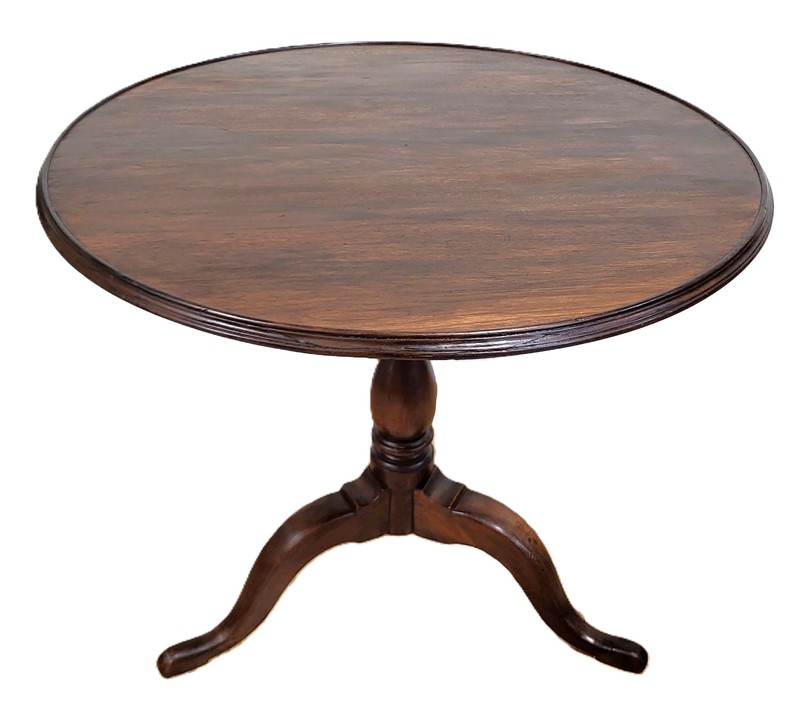 Antique ENGLISH 19th C Mahogany QUEEN ANNE Round BIRDCAGE TILT & TURN Top TABLE