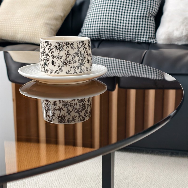 2 Tier Modern Coffee Table Circle Accent Table Marble Center Table Lounge Office gallery