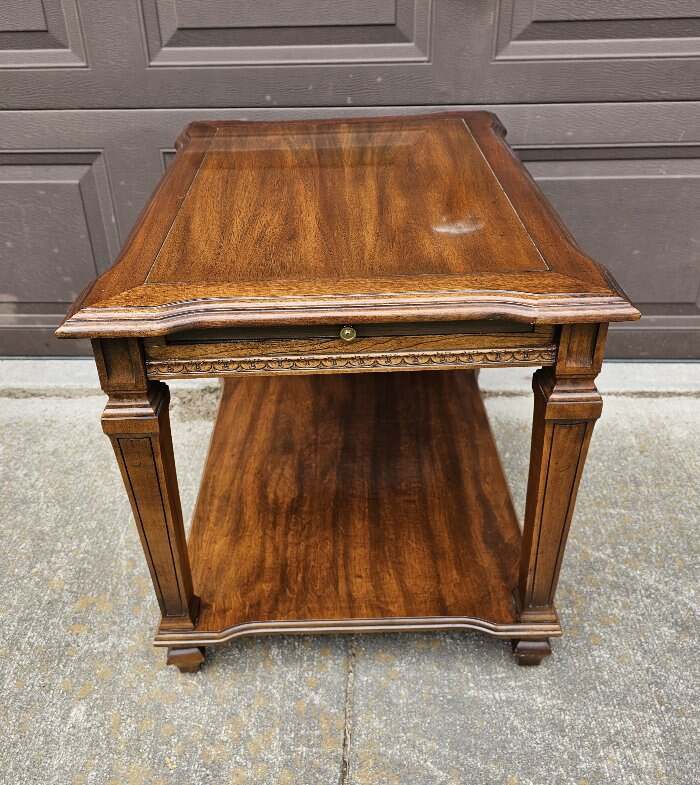 Vintage Walnut End Table 2 Tier Pull Out Shelf #1