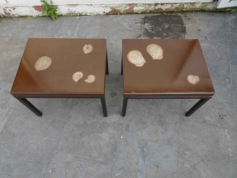 VINTAGE ART TABLES EPOXY RESIN FOSSIL ADO CHALE OR ETIENNE ALLEMEERSCH ? BELGIAN gallery