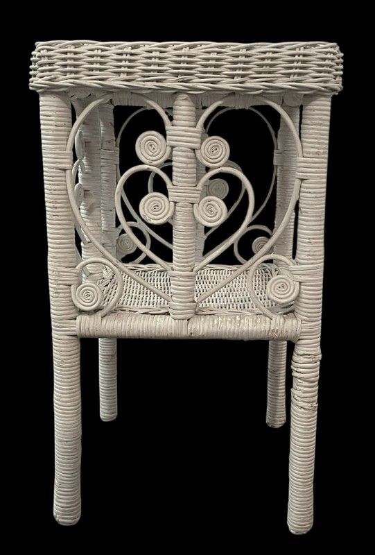 White Rattan and Wicker Side Table Vintage