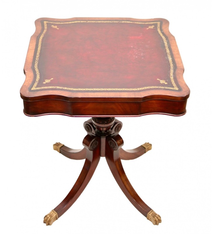 Antique English Chesterfield Style Leather Top Mahogany Card Table