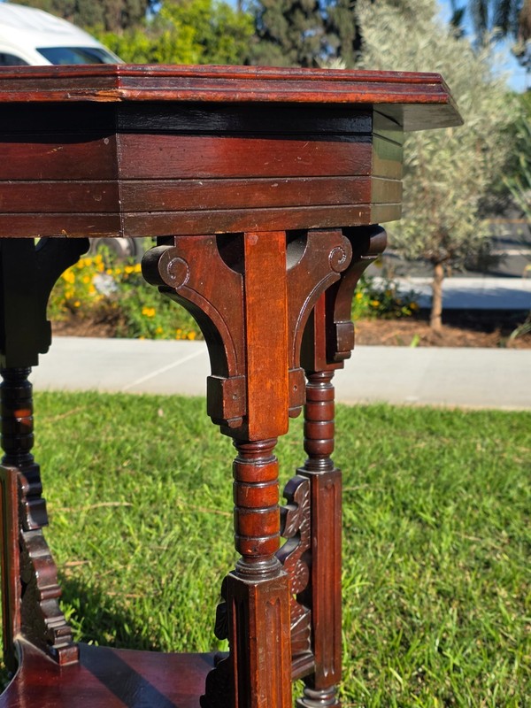 Late Victorian Chinoiserie Octagonal Parlour Table Carved Dragon Motifs (As-Is) gallery